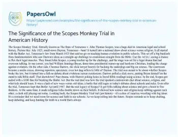 Essay on The Significance of the Scopes Monkey Trial in American History