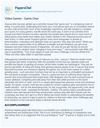 Essay on Video Games – Game over