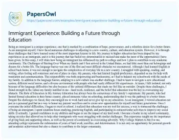Essay on Immigrant Experience: Building a Future through Education