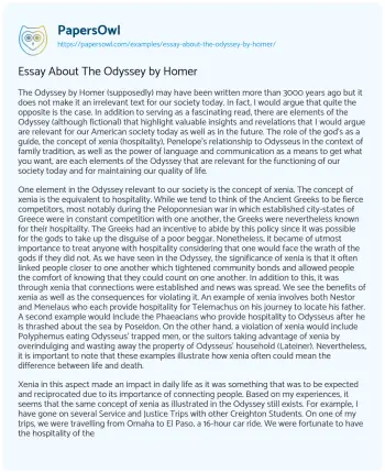 Essay on Essay about the Odyssey by Homer