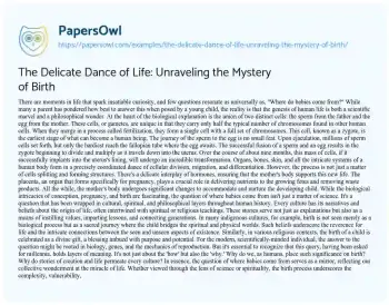 Essay on The Delicate Dance of Life: Unraveling the Mystery of Birth