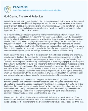 Essay on God Created the World Reflection