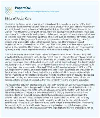 Essay on Ethics of Foster Care