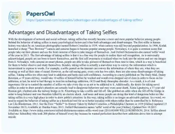 Essay on Advantages and Disadvantages of Taking Selfies