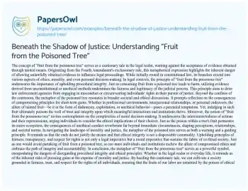 Essay on Beneath the Shadow of Justice: Understanding “Fruit from the Poisoned Tree”