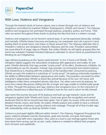 Essay on With Love, Violence and Vengeance