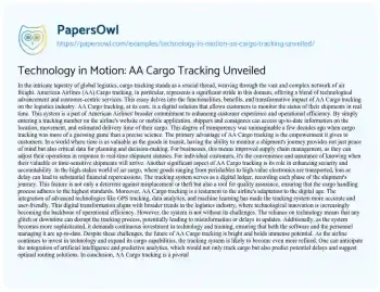 Essay on Technology in Motion: AA Cargo Tracking Unveiled