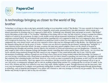 Essay on Is Technology Bringing Us Closer to the World of Big Brother