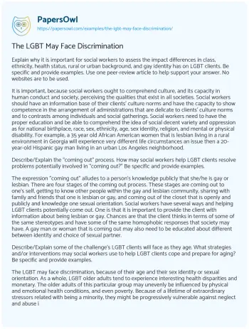 Essay on The LGBT May Face Discrimination