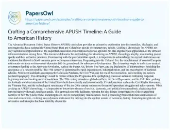 Essay on Crafting a Comprehensive APUSH Timeline: a Guide to American History