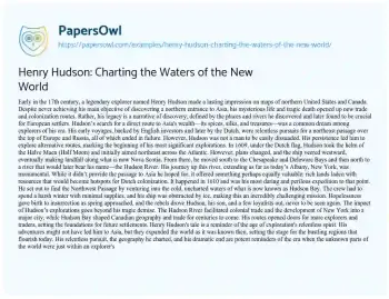 Essay on Henry Hudson: Charting the Waters of the New World