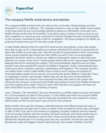 Essay on The Company Netflix Rental Service and Website