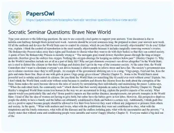 Essay on The Moral and Societal Implications of Control in Brave New World