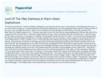 Essay on Lord of the Flies Darkness in Man’s Heart Sophomore