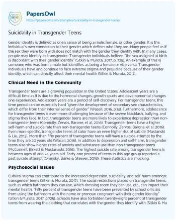 Essay on Suicidality in Transgender Teens