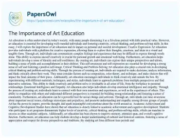 Essay on The Importance of Art Education