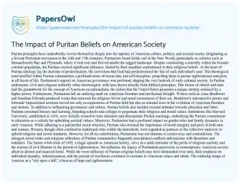 Essay on The Impact of Puritan Beliefs on American Society