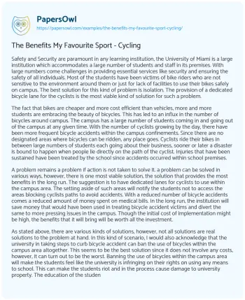 Essay on The Benefits my Favourite Sport – Cycling