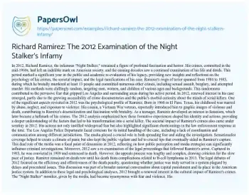 Essay on Richard Ramirez: the 2012 Examination of the Night Stalker’s Infamy