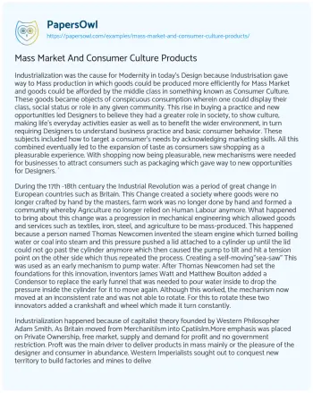 Essay on Mass Market and Consumer Culture Products