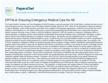 Essay on EMTALA: Ensuring Emergency Medical Care for all