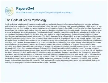 Essay on The Gods of Greek Mythology