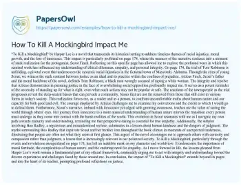 Essay on How to Kill a Mockingbird Impact me