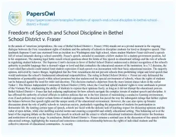 Essay on Freedom of Speech and School Discipline in Bethel School District V. Fraser