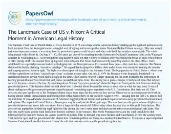 Essay on The Landmark Case of US V. Nixon: a Critical Moment in American Legal History