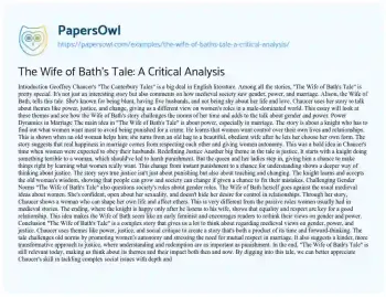 Essay on The Wife of Bath’s Tale: a Critical Analysis