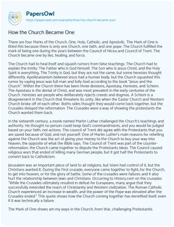 Essay on How the Church Became One