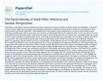 Essay on The Racial Identity of Adolf Hitler: Historical and Genetic Perspectives