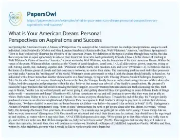 Essay on What is your American Dream: Personal Perspectives on Aspirations and Success