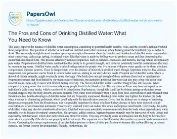 Essay on The Pros and Cons of Drinking Distilled Water: what you Need to Know