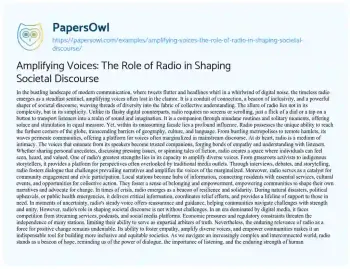 Essay on Amplifying Voices: the Role of Radio in Shaping Societal Discourse