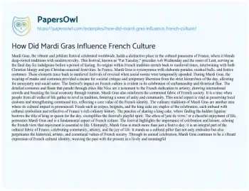 Essay on How did Mardi Gras Influence French Culture