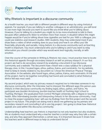 Essay on Why Rhetoric is Important in a Discourse Community