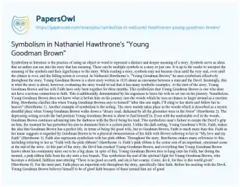 Essay on Symbolism in Nathaniel Hawthrone’s “Young Goodman Brown”