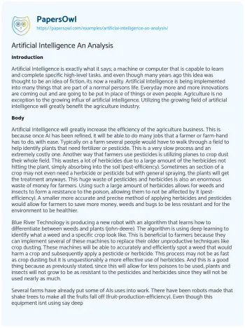 Essay on Artificial Intelligence an Analysis