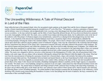 Essay on The Unraveling Wilderness: a Tale of Primal Descent in Lord of the Flies