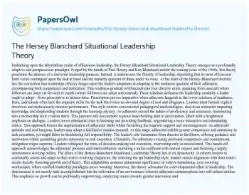 Essay on The Hersey Blanchard Situational Leadership Theory