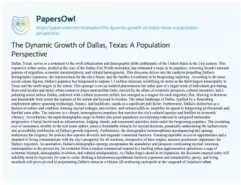 Essay on The Dynamic Growth of Dallas, Texas: a Population Perspective