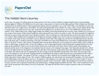 Essay on The Hobbit Hero’s Journey