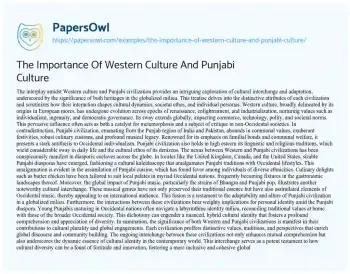 Essay on The Importance of Western Culture and Punjabi Culture