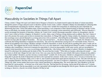 Essay on Masculinity in Societies in Things Fall Apart