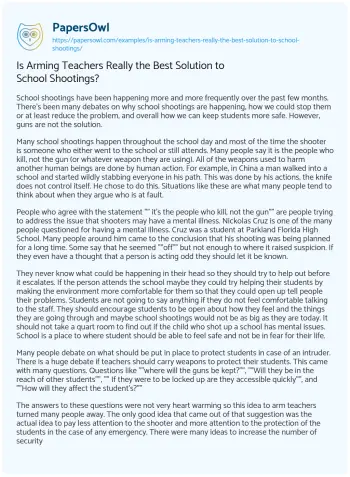 Essay on Is Arming Teachers Really the Best Solution to School Shootings?