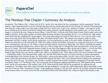 Essay on The Monkeys Paw Chapter 1 Summary: an Analysis