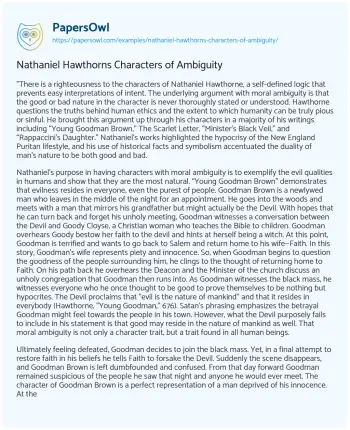 Essay on Nathaniel Hawthorns Characters of Ambiguity