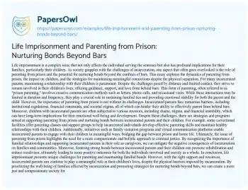 Essay on Life Imprisonment and Parenting from Prison: Nurturing Bonds Beyond Bars