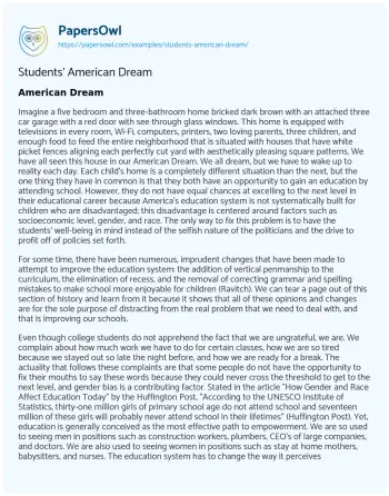 Essay on Students’ American Dream